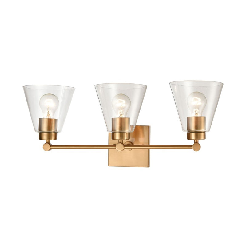 Atlas Lighting East Point 24in 3-Light Vanity Light | Transitional Satin Brass and Clear Glass | Bathroom Vanity | 8 x 24 x 10 in | Model WL11588-BS