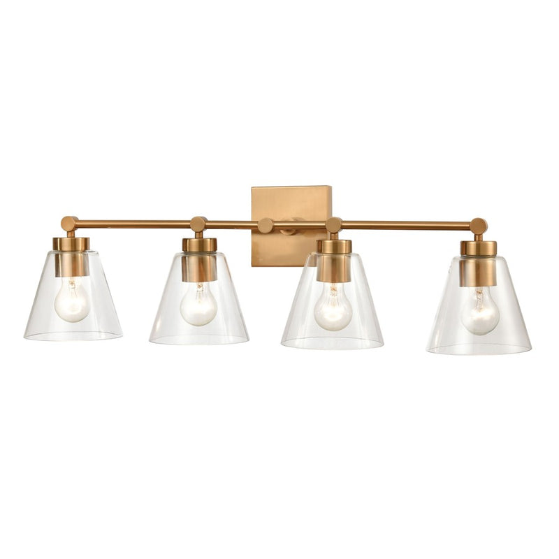 Atlas Lighting East Point 33in 4-Light Vanity Light | Transitional Satin Brass and Clear Glass | Bathroom Vanity | 8 x 33 x 10 in | Model WL11589-BS