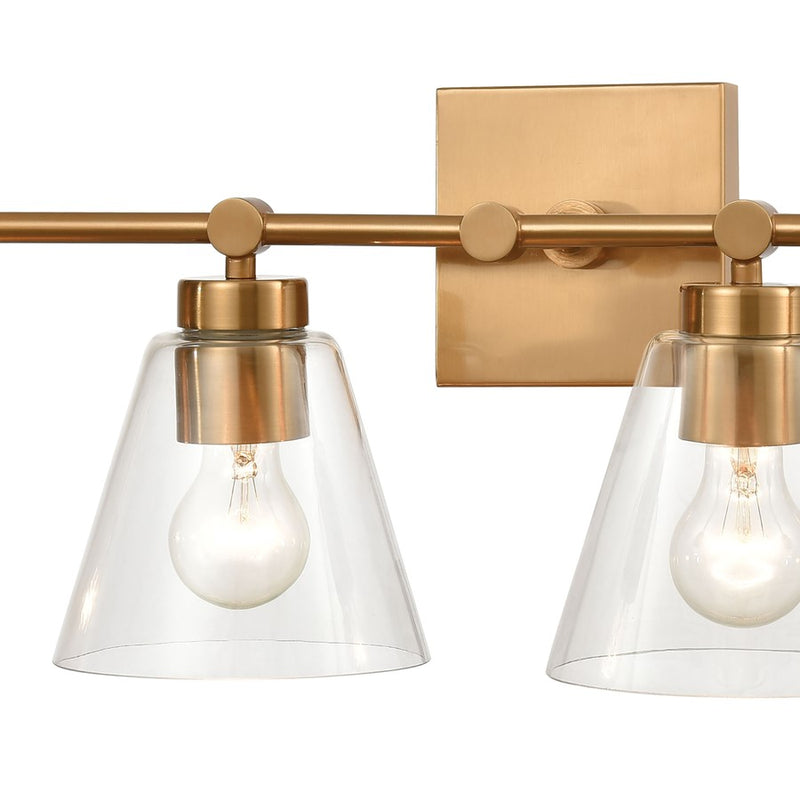 Atlas Lighting East Point 33in 4-Light Vanity Light | Transitional Satin Brass and Clear Glass | Bathroom Vanity | 8 x 33 x 10 in | Model WL11589-BS