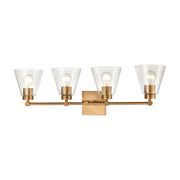Atlas Lighting East Point 33in 4-Light Vanity Light | Transitional Satin Brass and Clear Glass | Bathroom Vanity | 8 x 33 x 10 in | Model WL11589-BS