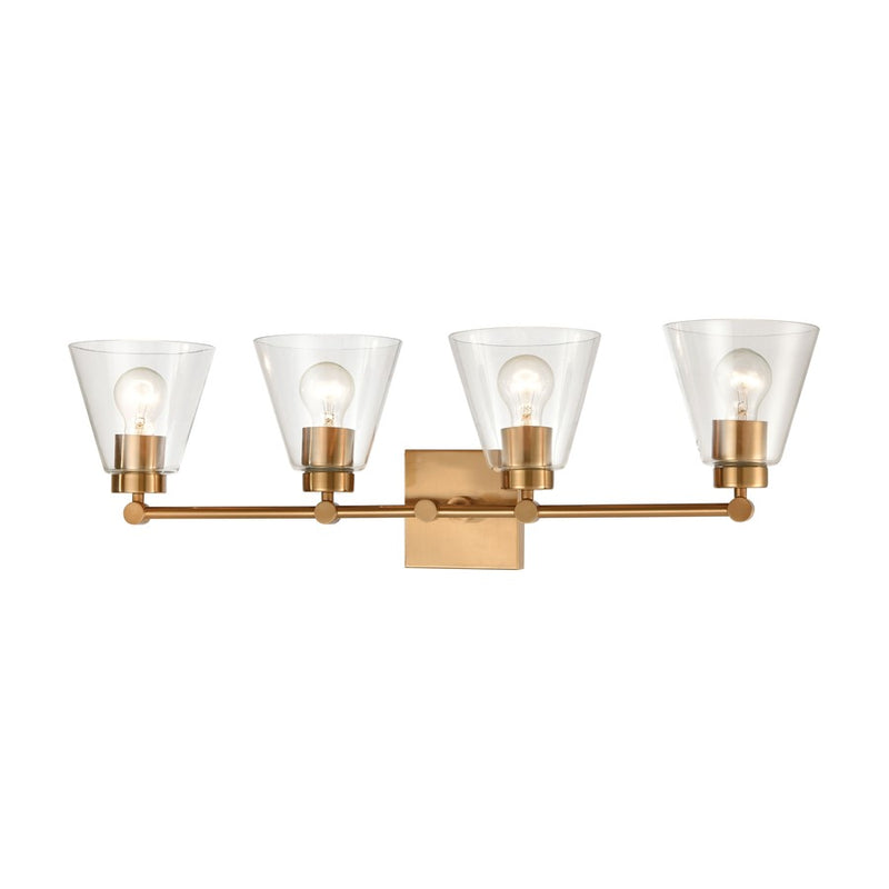 Atlas Lighting East Point 33in 4-Light Vanity Light | Transitional Satin Brass and Clear Glass | Bathroom Vanity | 8 x 33 x 10 in | Model WL11589-BS
