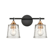 Atlas Lighting Hamy 15in 2-Light Vanity Light | Transitional Matte Black and Satin Brass Hammered Glass | Bathroom & Powder Room | Model WL11630-BK