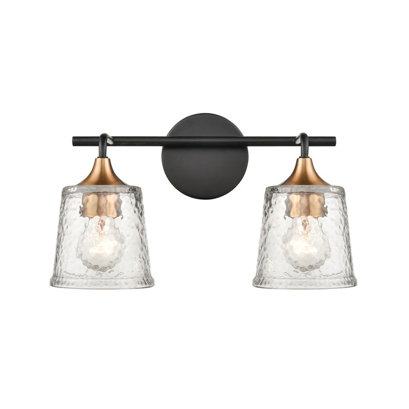 Atlas Lighting Hamy 15in 2-Light Vanity Light | Transitional Matte Black and Satin Brass Hammered Glass | Bathroom & Powder Room | Model WL11630-BK
