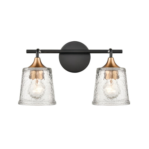Atlas Lighting Hamy 15in 2-Light Vanity Light | Transitional Matte Black and Satin Brass Hammered Glass | Bathroom & Powder Room | Model WL11630-BK
