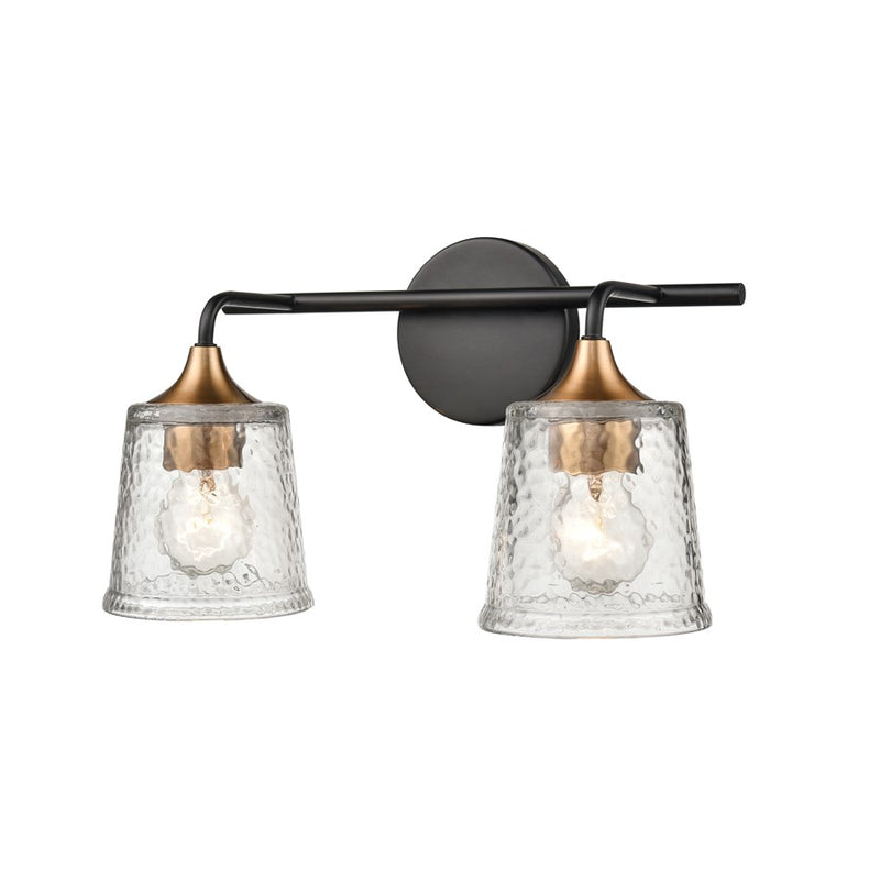 Atlas Lighting Hamy 15in 2-Light Vanity Light | Transitional Matte Black and Satin Brass Hammered Glass | Bathroom & Powder Room | Model WL11630-BK