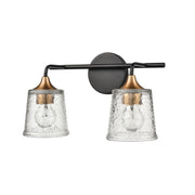 Atlas Lighting Hamy 15in 2-Light Vanity Light | Transitional Matte Black and Satin Brass Hammered Glass | Bathroom & Powder Room | Model WL11630-BK
