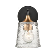 Atlas Lighting Hamy 5in 1-Light Vanity Light | Transitional Matte Black and Satin Brass Hammered Glass | Bathroom & Powder Room | Model WL11632-BK