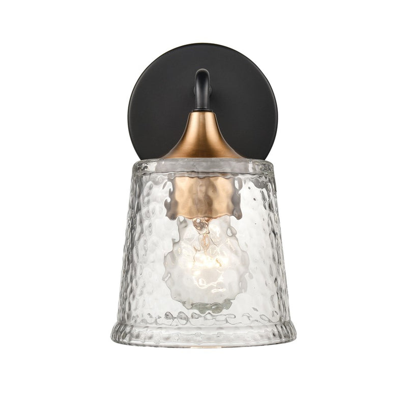 Atlas Lighting Hamy 5in 1-Light Vanity Light | Transitional Matte Black and Satin Brass Hammered Glass | Bathroom & Powder Room | Model WL11632-BK