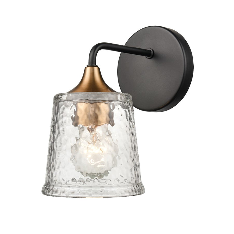 Atlas Lighting Hamy 5in 1-Light Vanity Light | Transitional Matte Black and Satin Brass Hammered Glass | Bathroom & Powder Room | Model WL11632-BK