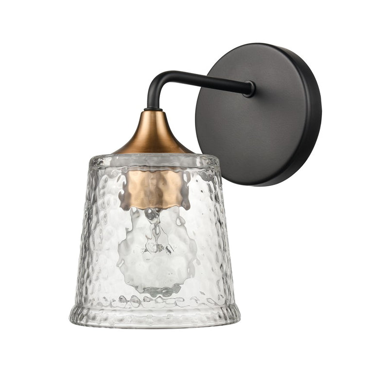 Atlas Lighting Hamy 5in 1-Light Vanity Light | Transitional Matte Black and Satin Brass Hammered Glass | Bathroom & Powder Room | Model WL11632-BK