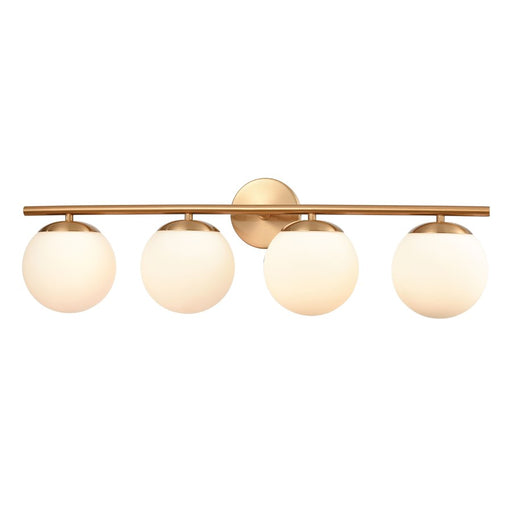Atlas Lighting Hollywood Blvd 30in 4-Light Vanity Light | Satin Brass and White Frosted Glass | Bathroom Vanity | 8 x 30 x 9 in | Model WL11639-BS