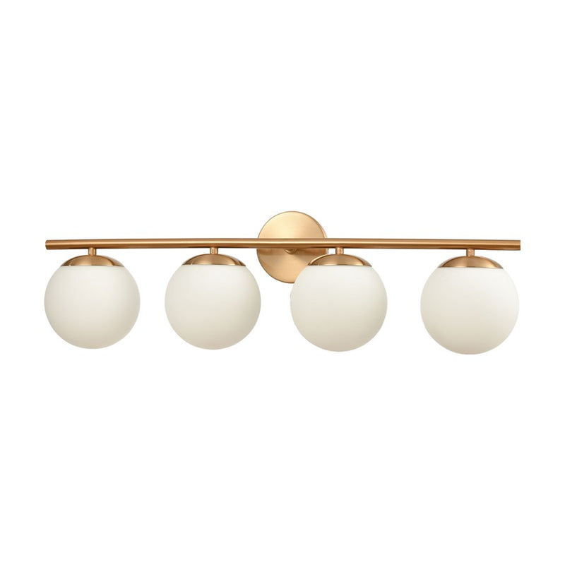 Atlas Lighting Hollywood Blvd 30in 4-Light Vanity Light | Satin Brass and White Frosted Glass | Bathroom Vanity | 8 x 30 x 9 in | Model WL11639-BS