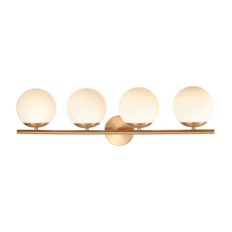 Atlas Lighting Hollywood Blvd 30in 4-Light Vanity Light | Satin Brass and White Frosted Glass | Bathroom Vanity | 8 x 30 x 9 in | Model WL11639-BS