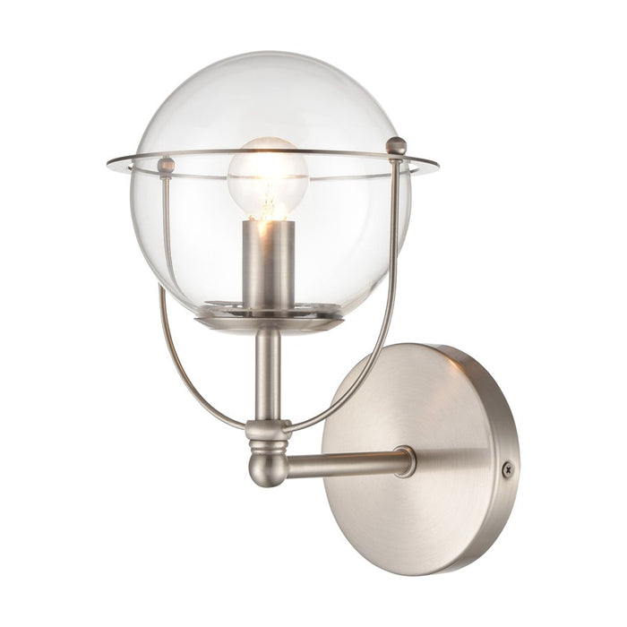 Atlas Lighting Langford 10'' High 1Lt Sconce, Satin Nickel/Clear