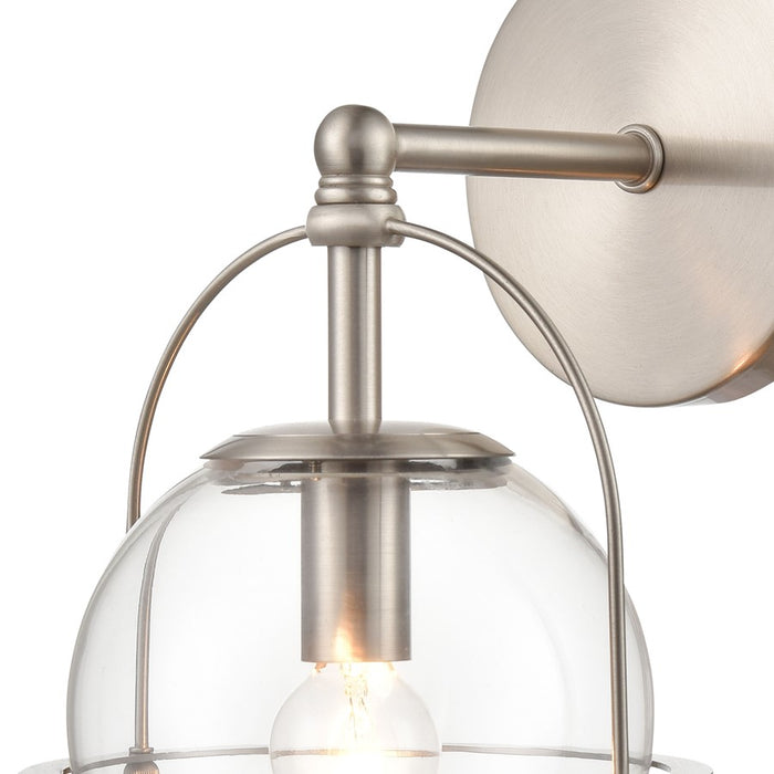 Atlas Lighting Langford 10'' High 1Lt Sconce, Satin Nickel/Clear