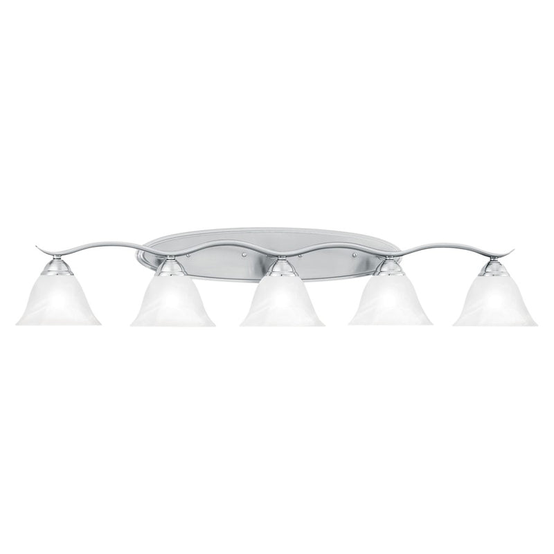 Atlas Lighting Prestige 45.5in 5-Light Vanity Light | Traditional Brushed Nickel and White Alabaster Glass | Bathroom | Model WL11681-NK