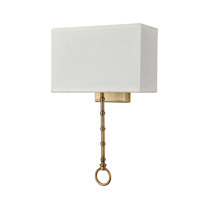 Atlas Lighting Shannon 17in 2-Light Wall Sconce | Transitional Brass and White Fabric Shade | Living Room & Bedroom | Model WL11696-BS