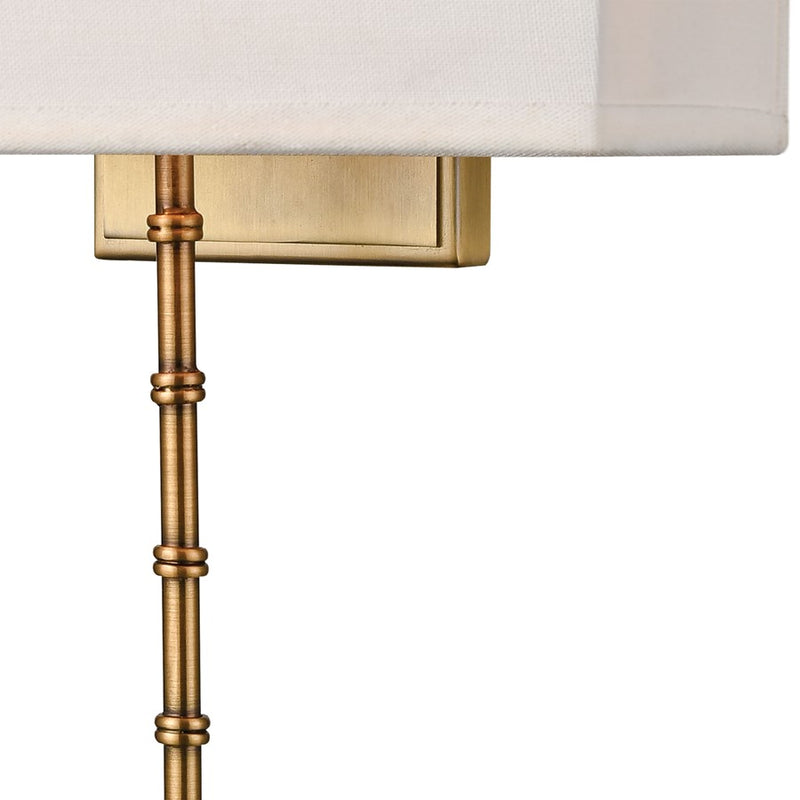 Atlas Lighting Shannon 17in 2-Light Wall Sconce | Transitional Brass and White Fabric Shade | Living Room & Bedroom | Model WL11696-BS