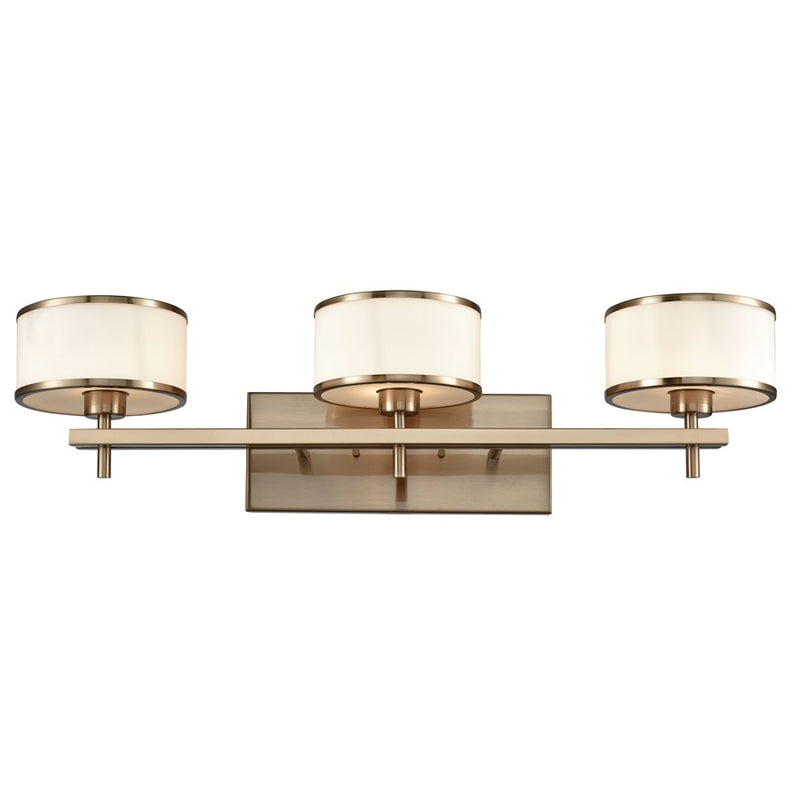 Atlas Lighting Utica 29in 3-Light Vanity Light | Transitional Satin Brass and White Glass | Bathroom & Powder Room Vanity Light | Model WL11711-BS