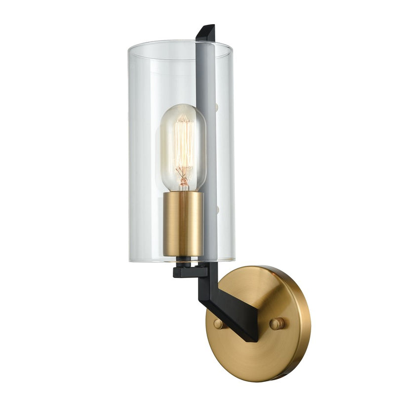 Atlas Lighting Blakeslee 14in 1-Light Wall Sconce | Transitional Matte Black and Clear Glass with Satin Brass Accents | Bedroom | Model WL11724-BK