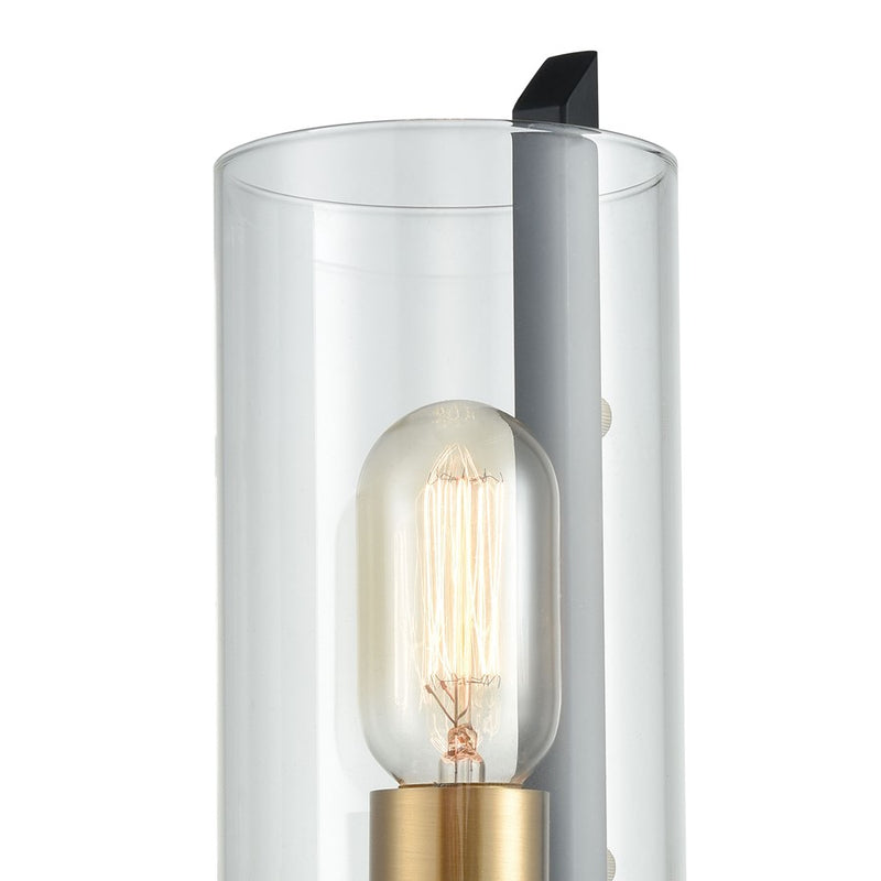 Atlas Lighting Blakeslee 14in 1-Light Wall Sconce | Transitional Matte Black and Clear Glass with Satin Brass Accents | Bedroom | Model WL11724-BK