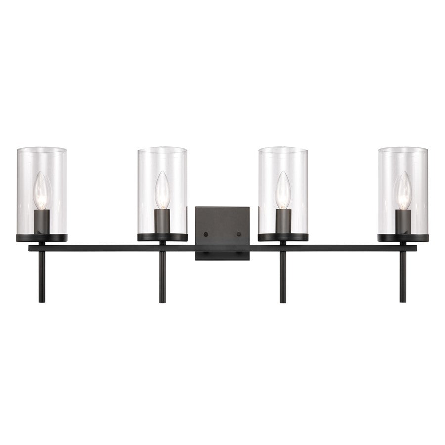 Atlas Lighting Oakland 32.5'' Wide 4Lt Vanity Light, Black/Clear