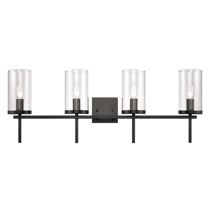 Atlas Lighting Oakland 32in 4-Light Vanity Light | Modern Black and Clear Glass | Bathroom Vanity | 32 x 6 x 12 in | Model WL11731-BK
