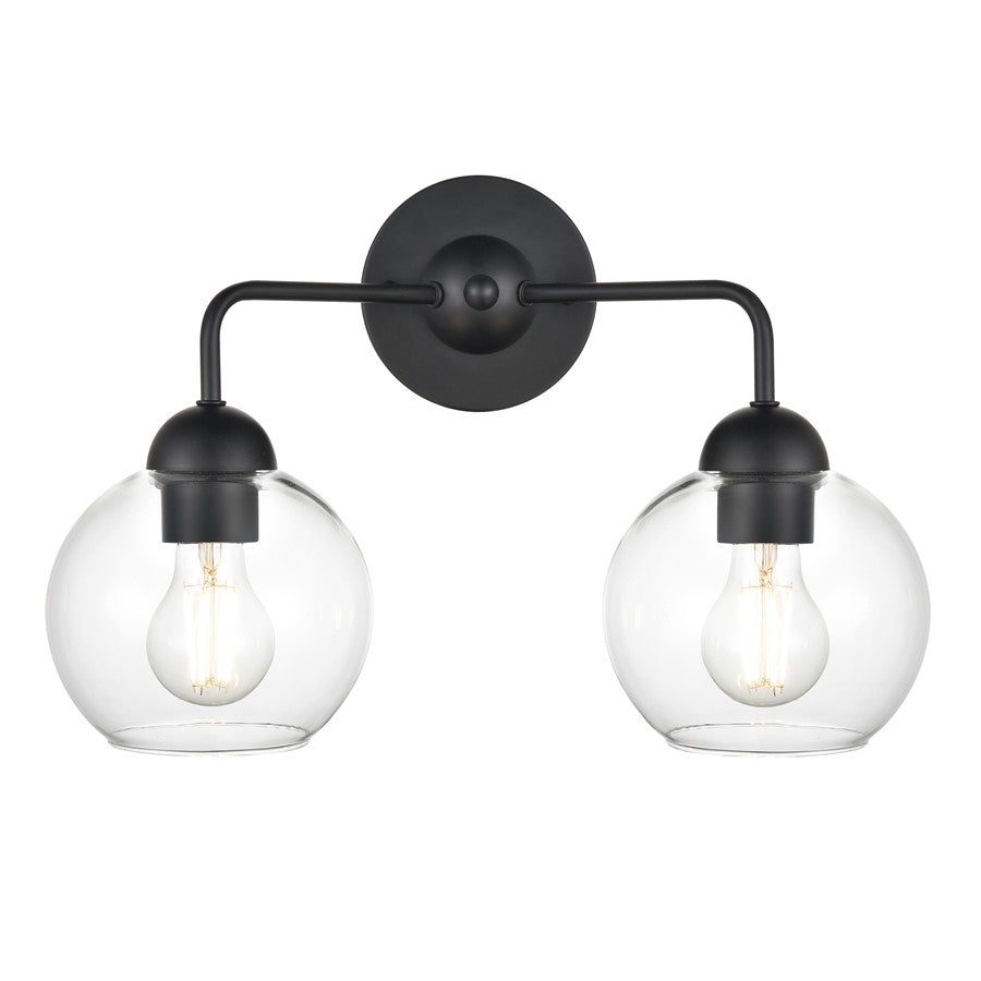 Atlas Lighting Soren 15.75''W 2Lt Vanity Light, Matte Black/Clear