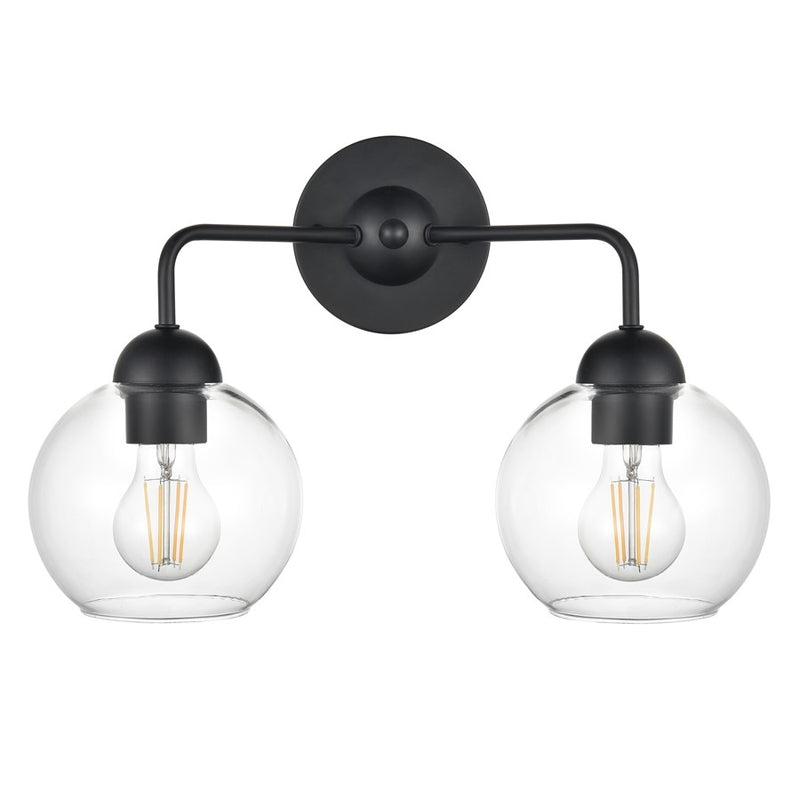 Atlas Lighting Soren 16in 2-Light Vanity Light | Matte Black and Clear Glass | Bathroom Vanity | 15.75 x 8.25 x 10.75 in | Model WL11733-BK