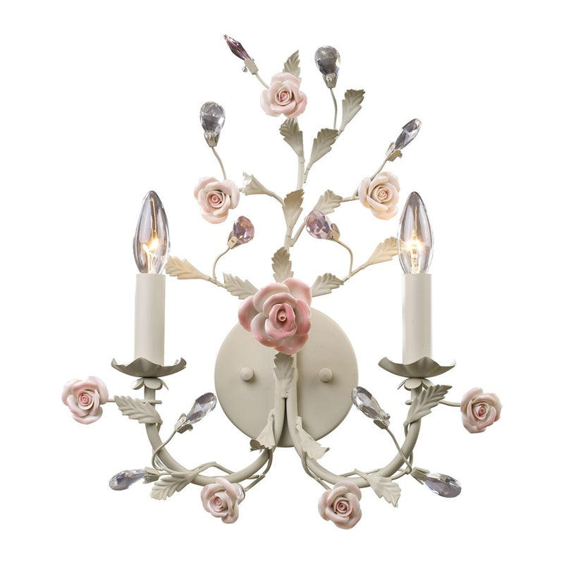 Atlas Lighting Heritage 15in 2-Light Wall Sconce | Cream and Crystal | Bedroom & Hallway | 15 x 6 x 18 in | Model WL11738-CR