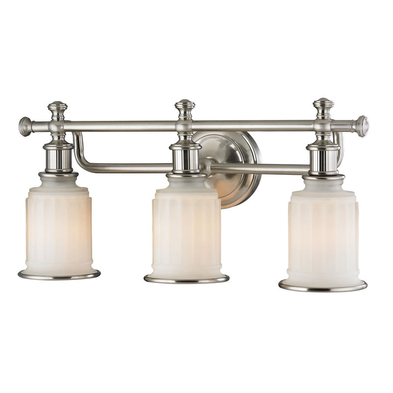 Atlas Lighting Acadia 22in 3-Light Vanity Light | Traditional Brushed Nickel and White Textured Glass | Bathroom Vanity | Model WL11740-NK