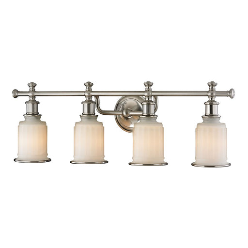 Atlas Lighting Acadia 30in 4-Light Vanity Light | Traditional Brushed Nickel and White Textured Glass | Bathroom Vanity | Model WL11741-NK