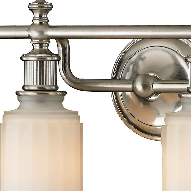 Atlas Lighting Acadia 30in 4-Light Vanity Light | Traditional Brushed Nickel and White Textured Glass | Bathroom Vanity | Model WL11741-NK