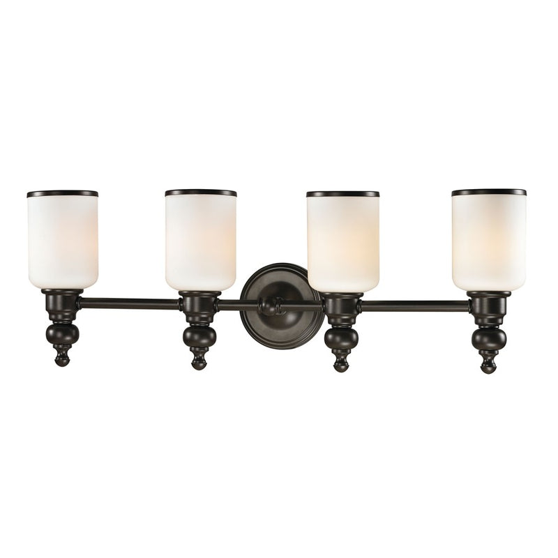 Atlas Lighting Bristol Way 29in 4-Light Vanity Light | Traditional Oil Rubbed Bronze and White Glass | Bathroom Vanity | Model WL11743-BZ