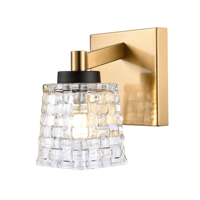 Atlas Lighting Candace 5in 1-Light Vanity Light | Transitional Satin Brass and Clear Textured Glass | Bathroom Vanity | Model WL11746-BS
