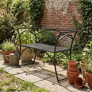 ACHLA Arbor Bench With Back | Black Wrought Iron Outdoor Garden Bench | Patio & Entryway Seating | 41 x 16 x 28 in | Model AR-03