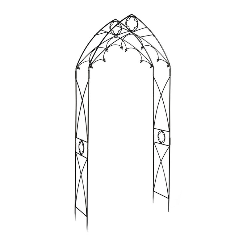 ACHLA Quatrefoil Arbor 112in Tall | Gothic Wrought Iron Garden Arch in Graphite | Walkway & Wedding Decoration | 51 x 18 x 112 in | Model ARB-07