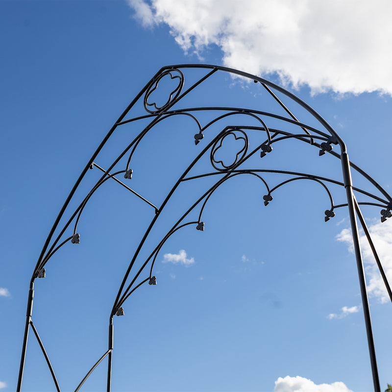 ACHLA Quatrefoil Arbor 112in Tall | Gothic Wrought Iron Garden Arch in Graphite | Walkway & Wedding Decoration | 51 x 18 x 112 in | Model ARB-07