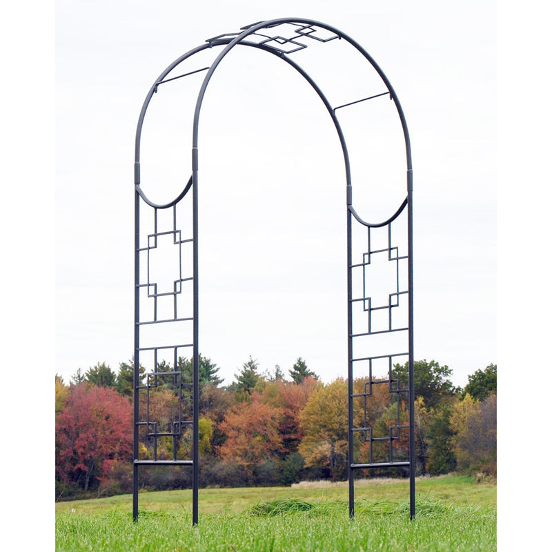 ACHLA Square-on-Squares Arbor 98in H | Graphite Wrought Iron Garden Arch | Entryway & Trellis Accent | 52 x 22 x 98 in | Model ARB-25