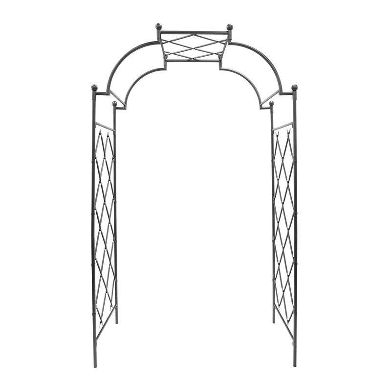 ACHLA Lattice Tunnel Arbor | Graphite Powdercoated Wrought Iron | Garden Entrance & Rose Walk Archway | 33 x 64 x 106 in | Model ARB-32G