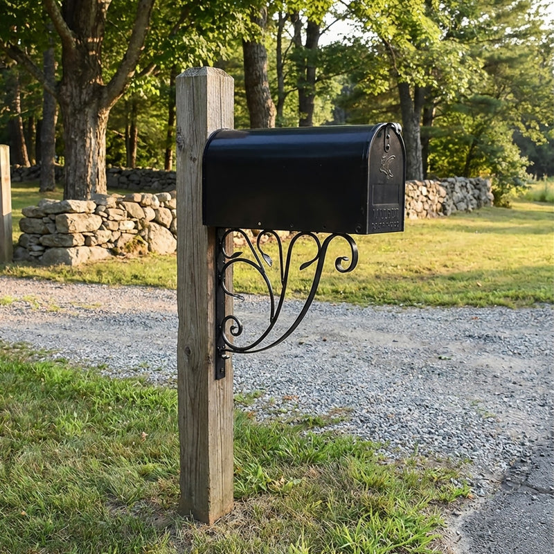 ACHLA Leafy Leaf Mailbox Bracket | Black Wrought Iron | Outdoor Mailbox & Shelf Support | 21 x 18 x 2 in | Model B-10