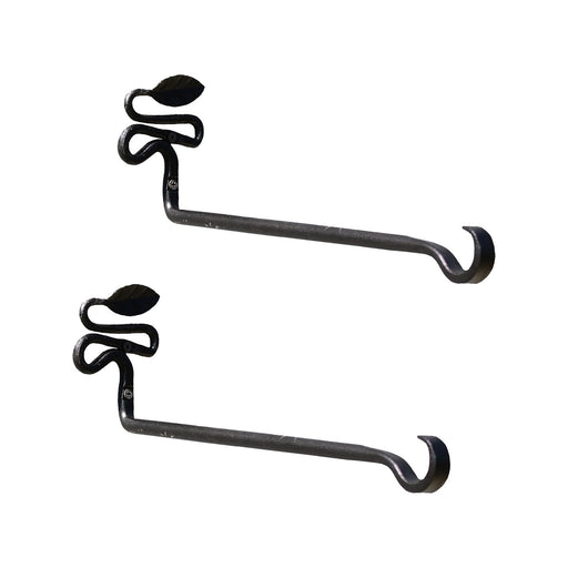 ACHLA Squiggle Leaf Wall Bracket 2-Pack | Black Wrought Iron with Forged Leaf Detail | Entryway & Patio Hook | 3 x 4.75 x 15.5 in | Model B-101-2