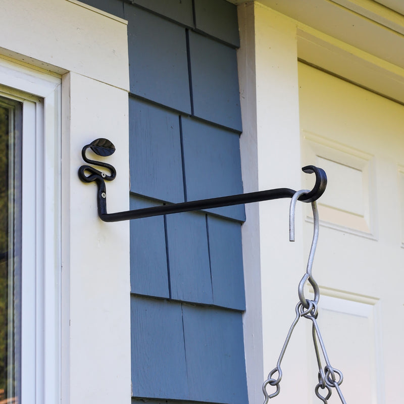 ACHLA Squiggle Leaf Wall Bracket 2-Pack | Black Wrought Iron with Forged Leaf Detail | Entryway & Patio Hook | 3 x 4.75 x 15.5 in | Model B-101-2