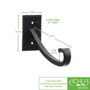 ACHLA Lodge UpCurled Bracket 2-Pack | Black Powdercoat Wrought Iron Wall Hooks | Mudroom & Entryway Coat & Hat Hooks | 7.75 in D | Model B-104-2