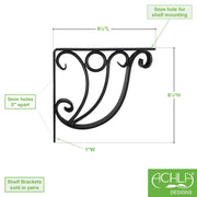 ACHLA Ionic Shelf Bracket B-20 | Black Wrought Iron Wall Bracket | Kitchen & Living Room Shelf Support | 10W x 8.5H in | Model B-20