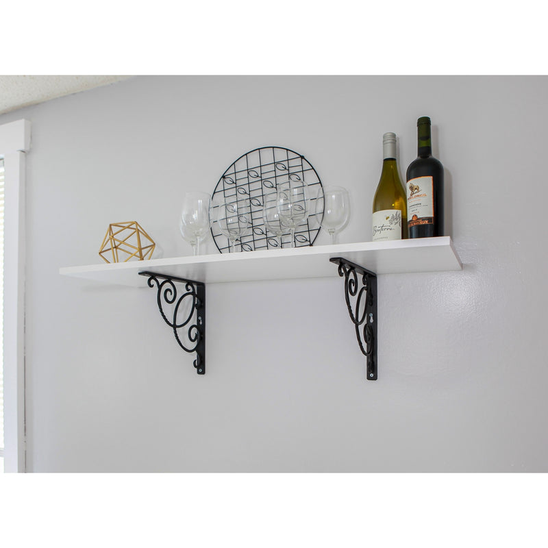 ACHLA Scroll Shelf Bracket Pair | Traditional Wrought Iron Black Powder Coat | Kitchen & Living Room Wall Shelf Support | Model B-21