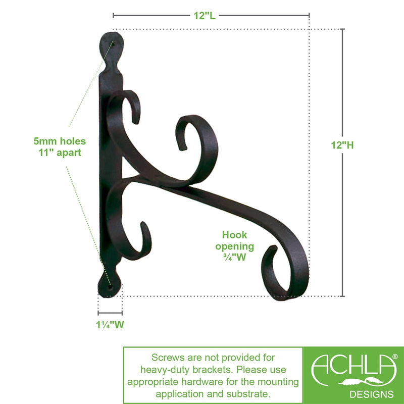 ACHLA Small All Purpose Bracket | Black Wrought Iron | Outdoor Flower Basket & Bird Feeder Hanger | 12 x 10 in | Model B-27