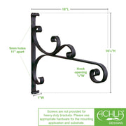ACHLA Large All Purpose Bracket 18in Wrought Iron Black Powder Coat | Outdoor Wall Mount Plant Hanger | Flower Basket & Bird Feeder | Model B-28