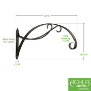 ACHLA Scroll Bracket B-36 | Wrought Iron Black Powder Coat | Large Hanging Basket Support for Patio & Porch | 24 x 11 x 2 in | Model B-36