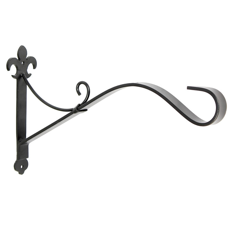 ACHLA Fleur-de-Lis Bracket Large | Black Wrought Iron Heavy Duty | Outdoor Patio & Porch Hanging Basket | 17.5 x 3 x 9.75 in | Model B-41